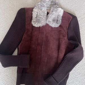Brown Suede Jacket with a Fur Collar
